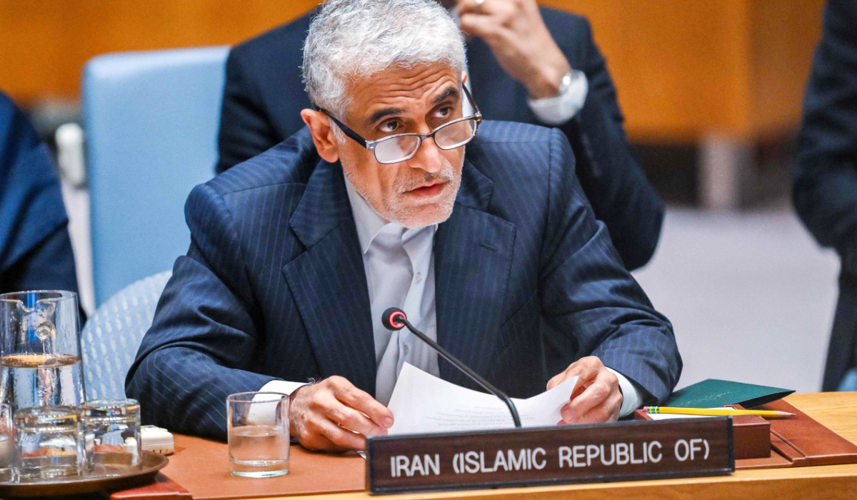 Iran's UN representative Amir Saeid Iravani speaks during a United Nations Security Council meeting on the Israel-Iran conflict at the UN headquarters in New York on June 20, 2025. (AFP)