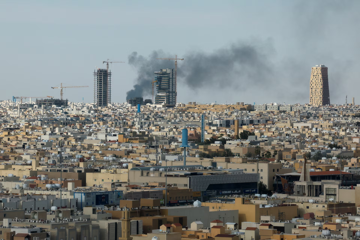 Above, smoke rises above the city in Riyadh on March 5, 2026. (Reuters)