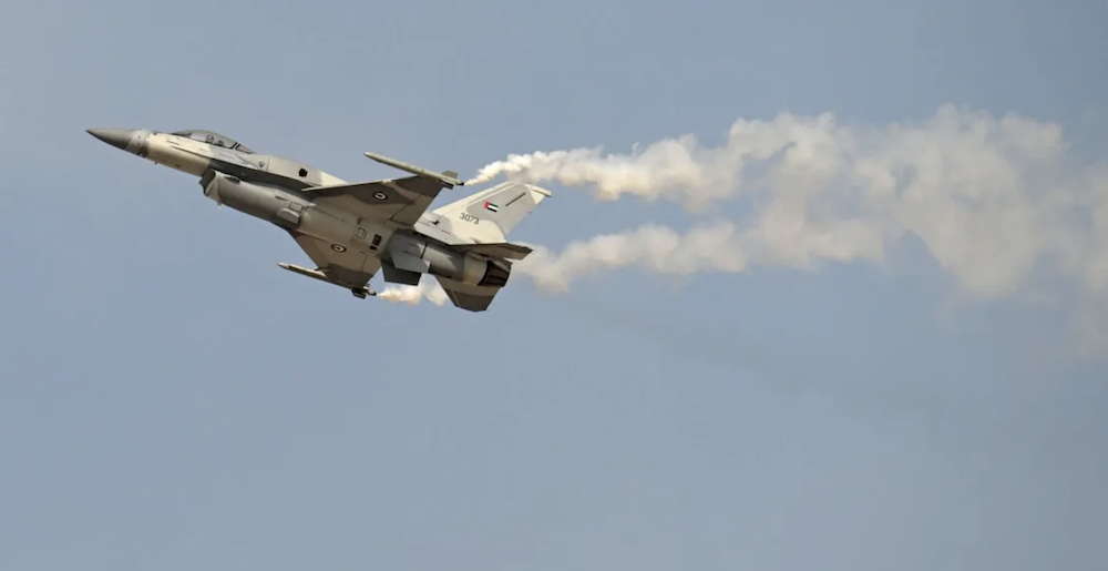 An Emirati Air Force F-16 in 2025. (AFP/File Photo)
