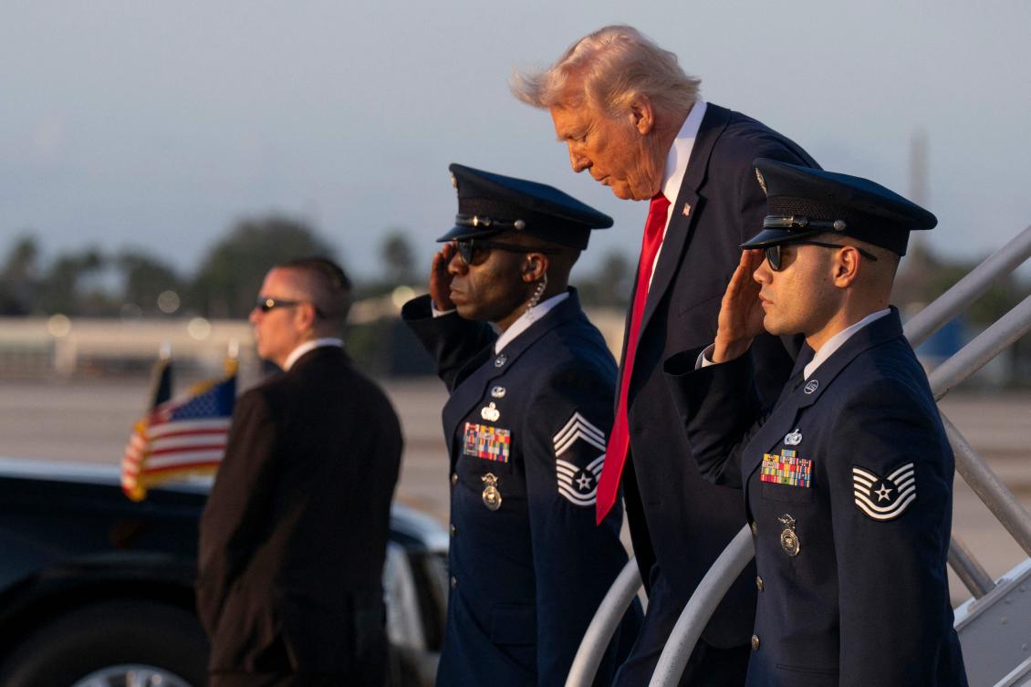 US President Donald Trump arrives at Miami International Airport on March 7, 2026 in Miami, Florida. (Getty Images via AFP)