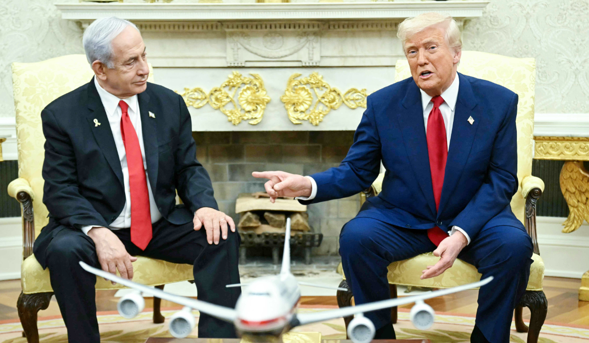 S President Donald Trump meets with Israeli Prime Minister Benjamin Netanyahu in the Oval Office of the White House in Washington, DC, on April 7, 2025. (AFP)