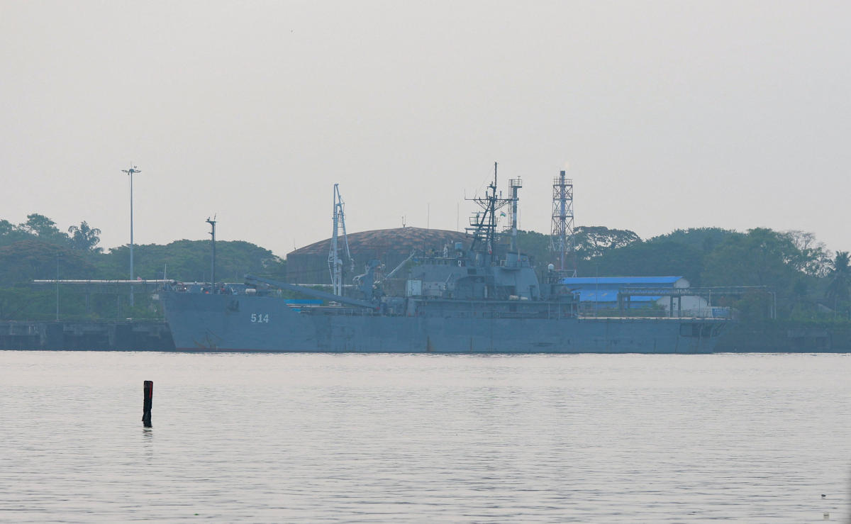 Above, the Iranian military ship IRIS Lavan is docked at a port in Kochi, India on March 7, 2026. (Reuters)