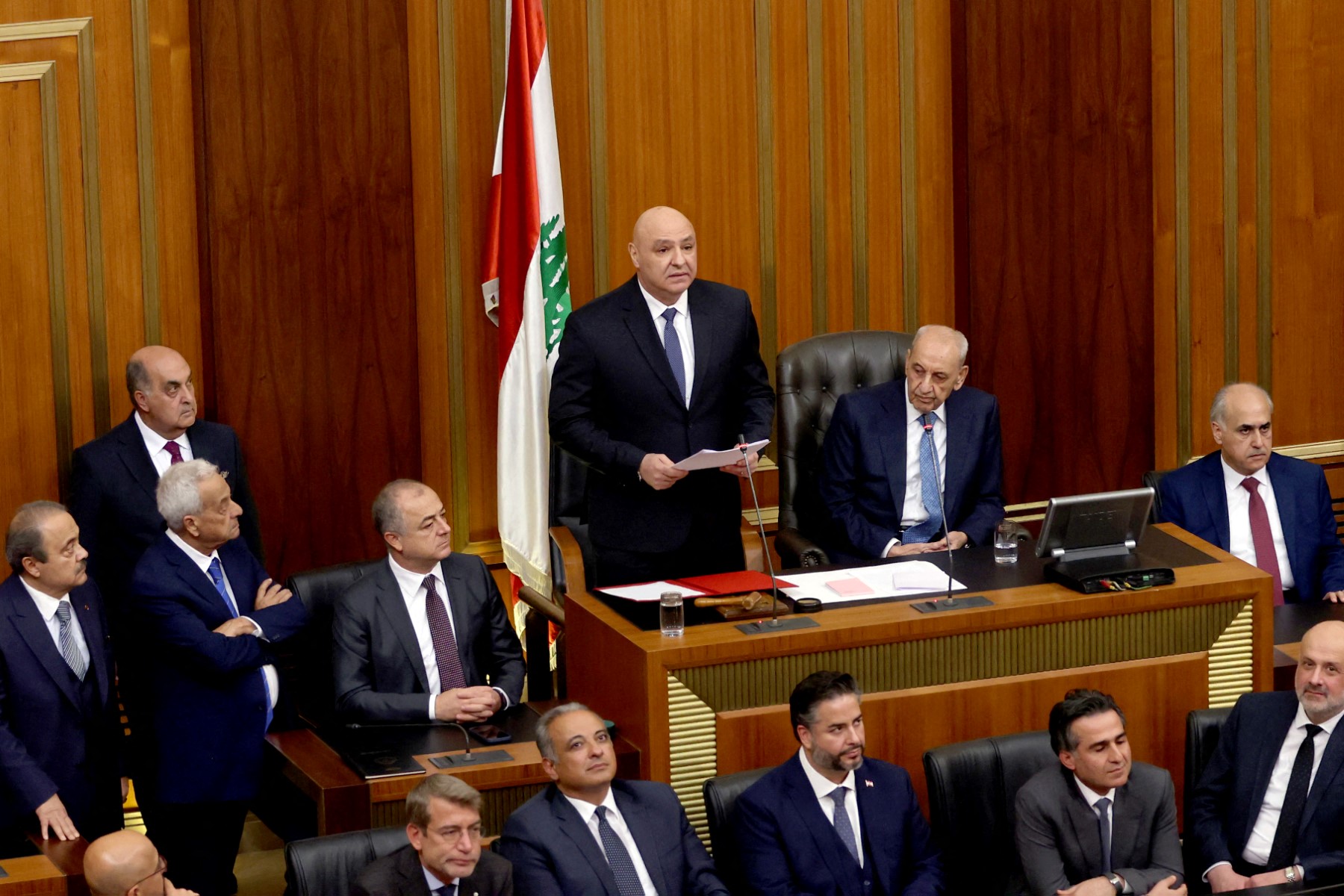 Lebanese president Joseph Aoun delivers a speech at the parliament building in Beirut on January 9, 2025. (File/AFP)