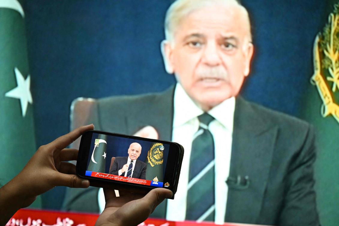 Pakistan’s Prime Minister Shehbaz Sharif addressed the nation about the ongoing US-Israel conflict with Iran, in Islamabad on March 9, 2026. (AFP)