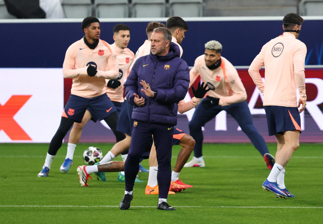 Above, Barcelona coach Hansi Flick say they are ‘building this club also for the future.’ (Action Images via Reuters)
