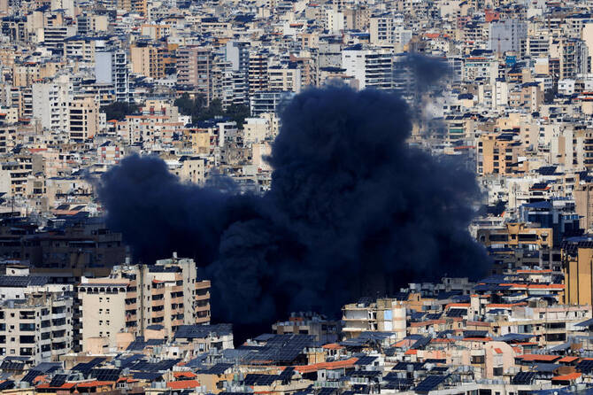 A strike hit Beirut’s southern suburbs on Tuesday, state media reported, after the Israeli military renewed its warning for people to evacuate the area. (Reuters)