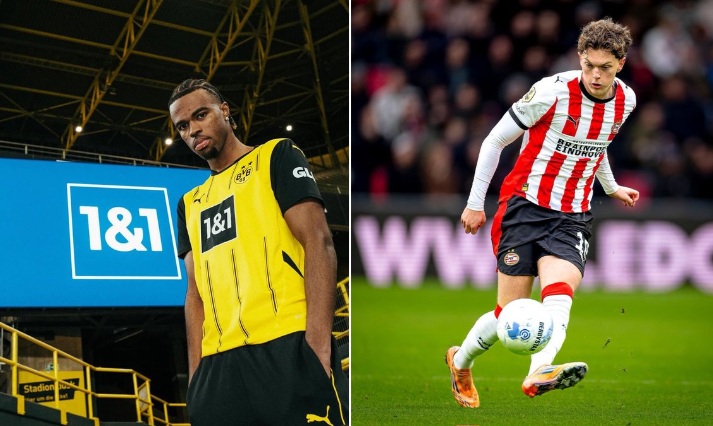 Borussia Dortmund winger Carney Chukwuemeka (L) and PSV Eindhoven midfielder Paul Wanner (R) both were born in Austria and eligible under FIFA rules to change their eligibility. (X/@_widefootball)