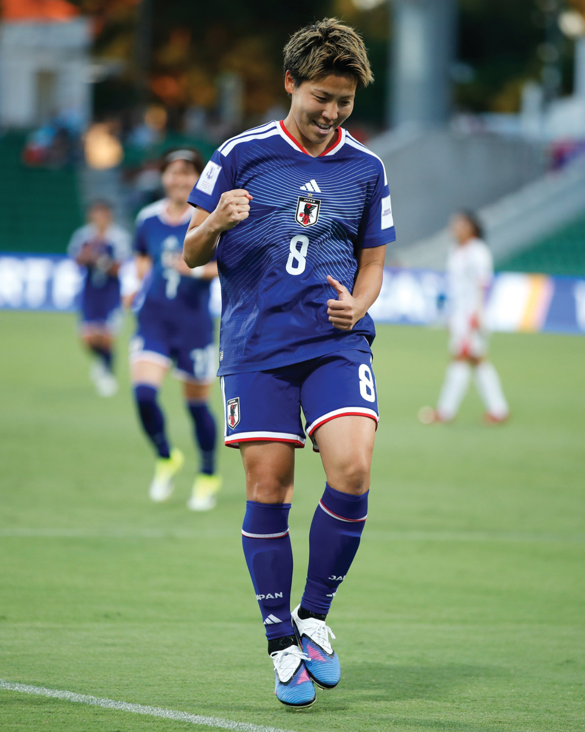 Japan’s Kiko Seike celebrates after scoring her team’s fourth goal during the Women’s Asian Cup football match between Japan and Vietnam in Perth on Tuesday. (AP)