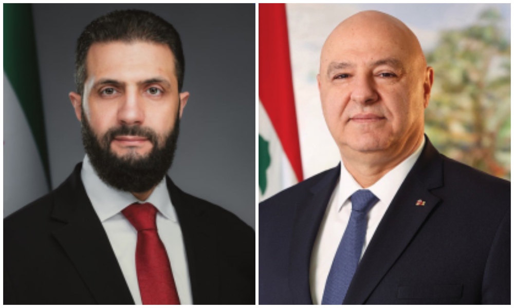 The Syrian president, Ahmad Al-Sharaa, and his Lebanese counterpart, Joseph Aoun, discussed border security on Tuesday. (SANA)