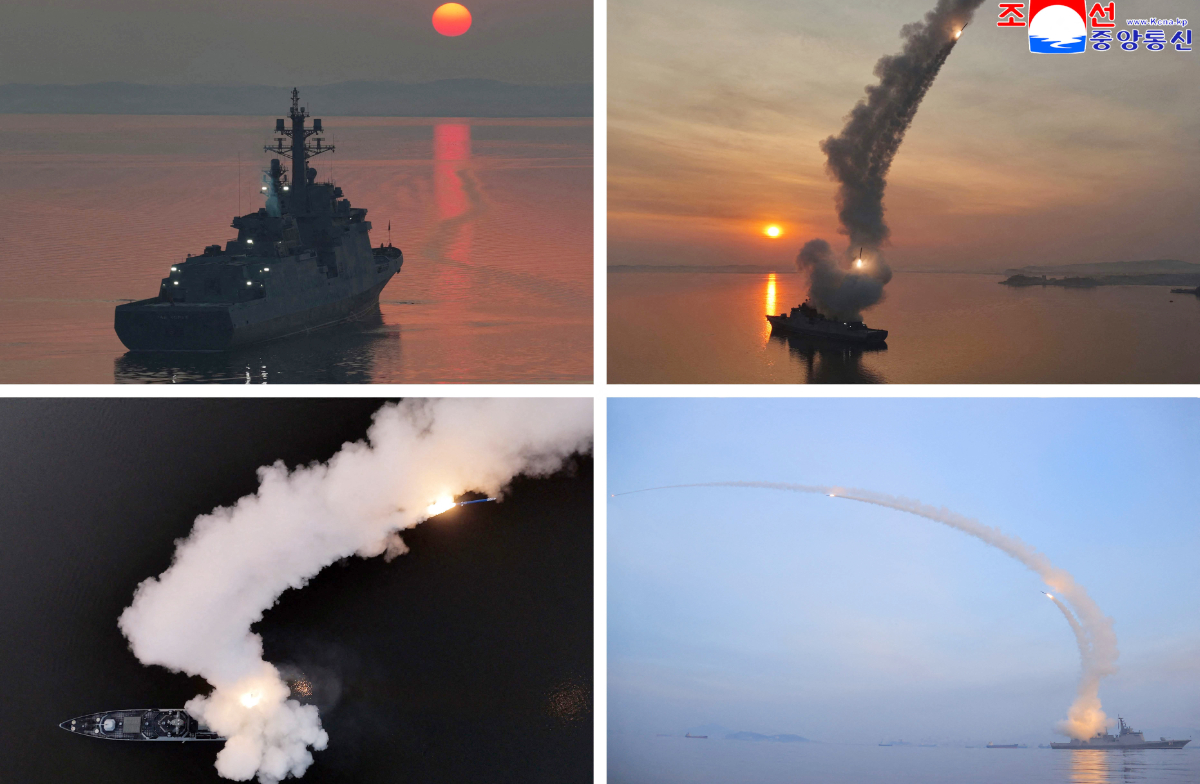 A strategic cruise missile test launch conducted on the destroyer Choe Hyon at an undisclosed location in North Korea. (AFP)