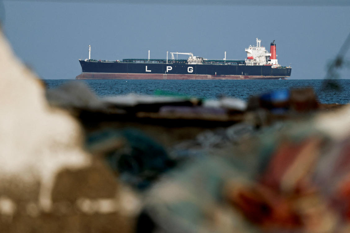 An LPG gas tanker at anchor near Shinas, Oman. (Reuters)