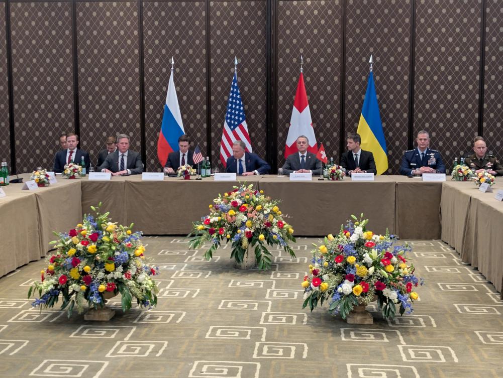 US delegation waiting for the start of a meeting on the first day of the third round of trilateral talks between delegates from Russia, Ukraine, and the US in Geneva. (File/AFP