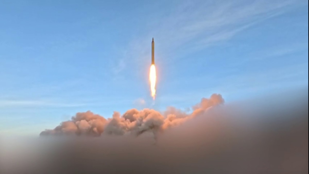 This video grab, taken from handout footage released by the Iranian Revolutionary Guard Corps, shows what it says was the ‘launch of wave #41 of Iranian missiles,’ on March 12, 2026. (AFP)