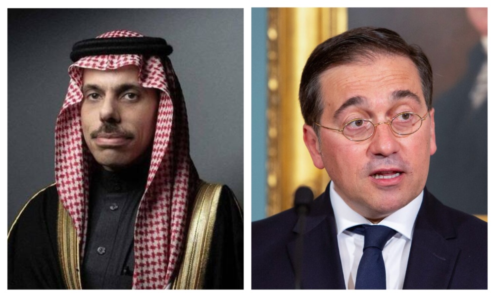 Saudi Foreign Minister Prince Faisal bin Farhan and Spanish Foreign Minister Jose Manuel Albares. (File/AFP/Reuters)