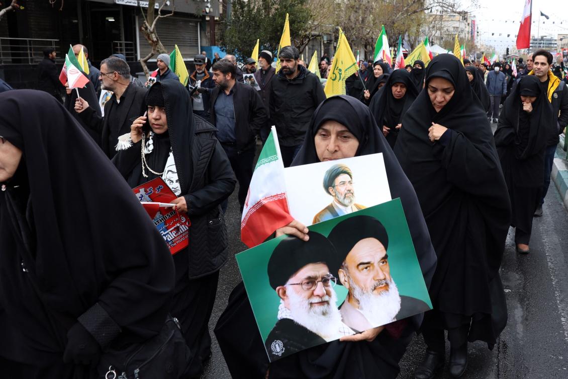 Iran's national security chief Ali Larijani on Friday openly attended a mass rally in Tehran, dismissing the latest Israeli-US attacks on the capital as being "out of desperation". (AFP)
