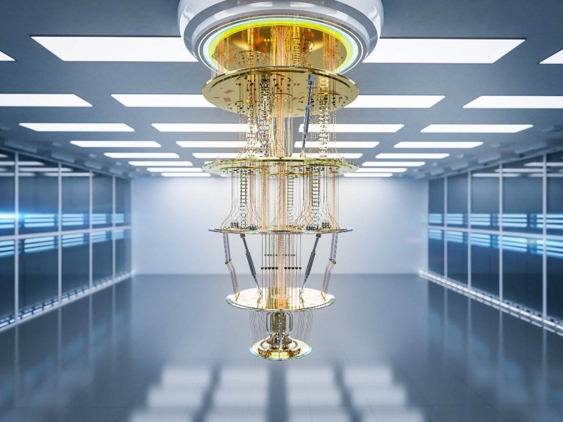 3d rendering quantum server network with quantum computer machine in server room. (SHUTTERSTOCK)