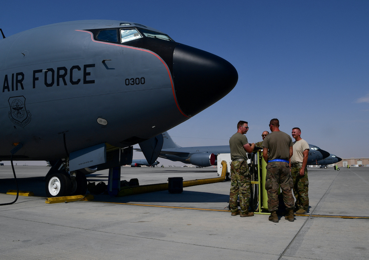 A KC-135 Stratotanker, like the one that crashed over Iraq, at Al Udeid Air Base, Qatar. (US Air Force File photo/via Reuters)