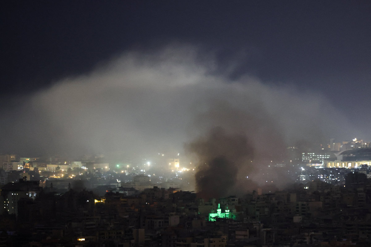 Plumes of smoke rise following Israeli strikes on Beirut's southern suburbs, after an escalation between Hezbollah and Israel, as seen from Baabda, March 13, 2026. (REUTERS)