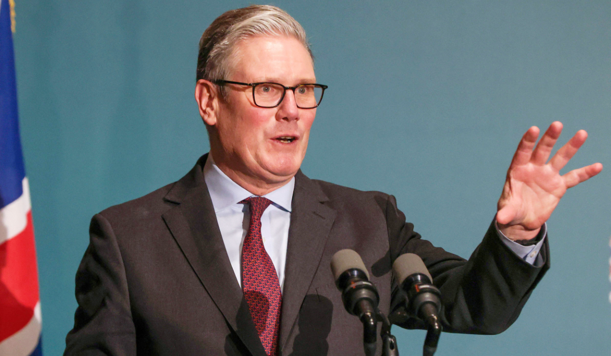 Britain's Prime Minister Keir Starmer speaks at a civic and cultural reception at City in Cork, Ireland, on March 12, 2026, as part of a two-day UK-Ireland summit. (AFP)