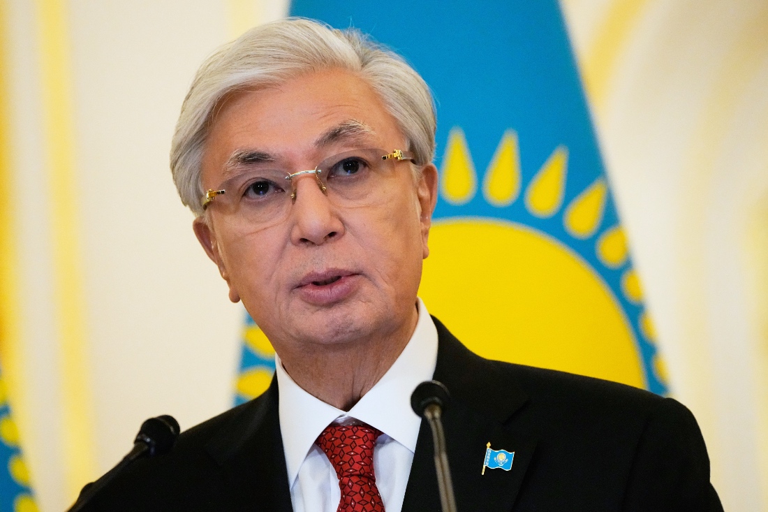 Kazakhstan's President Kassym-Jomart Tokayev at a meeting in Uralsk, Kazakhstan. (AP)