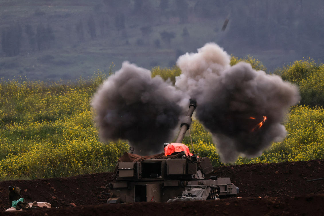 An Israeli artillery unit fires, amid escalation between Hezbollah and Israel, and amid the U.S.-Israeli conflict with Iran, on the Israeli side of the Israel-Lebanon border, March 15, 2026. (REUTERS)