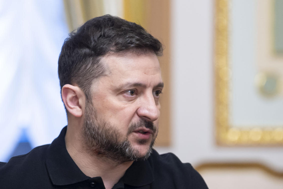 In this handout photograph taken on March 14, 2026 and released on March 15, 2026 by the Ukrainian Presidential Press Service, Ukraine's President Volodymyr Zelensky attends a meeting with journalists at his office in Kyiv, amid the Russian invasion of Ukraine. (AFP)