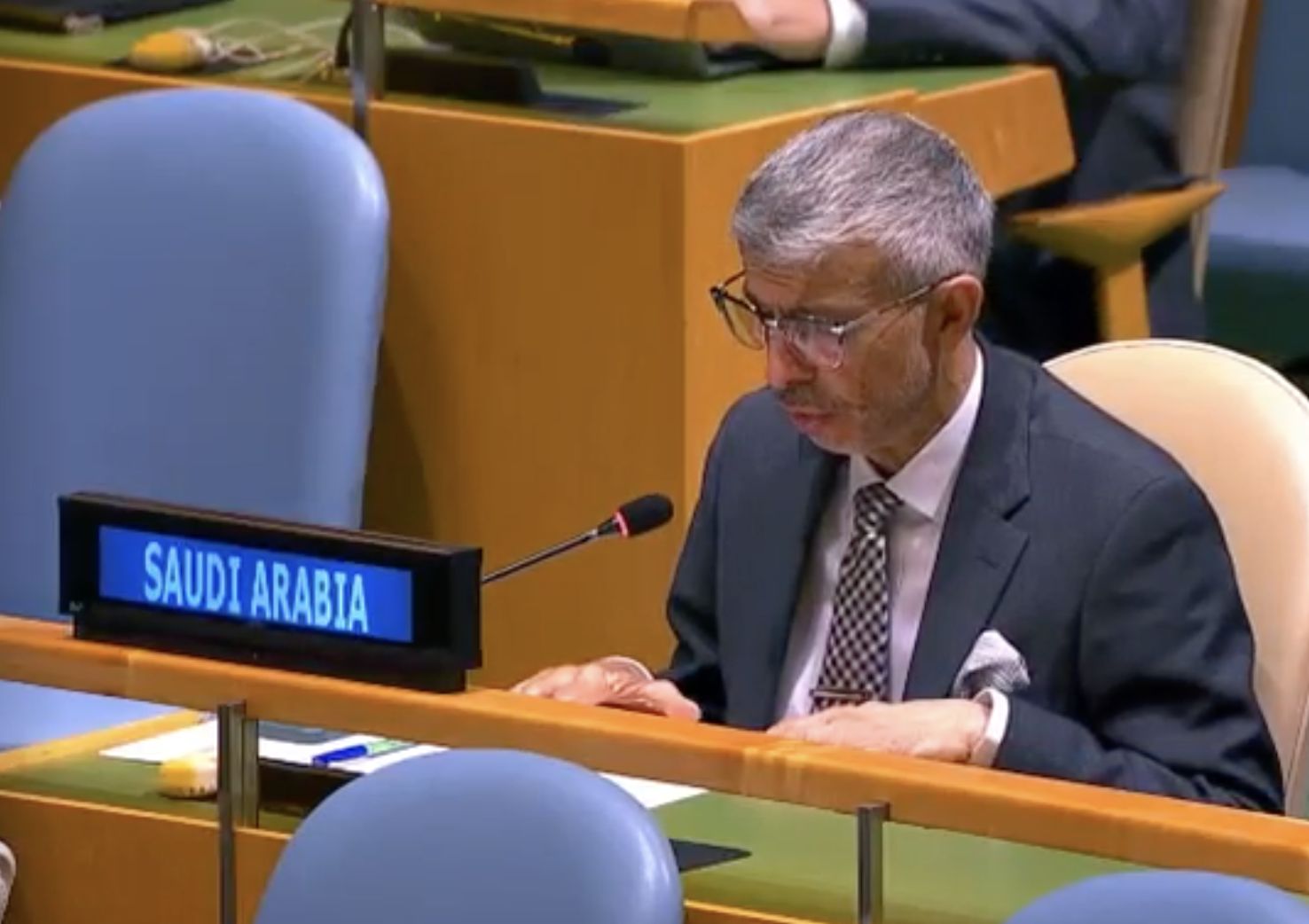 Saudi Arabia’s ambassador to the UN, Abulaziz Alwasil, on Monday called on the international community to take decisive steps to tackle Islamophobia. (Screenshot/UNTV)