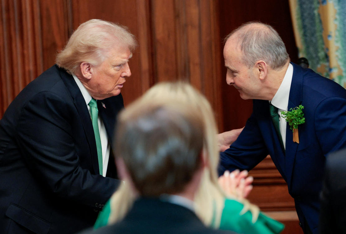 US President Donald Trump and Irish Taoiseach (Prime Minister) Micheal Martin attend the annual Friends of Ireland Luncheon at the US Capitol in Washington, D.C., US, Mar. 17, 2026. (Reuters)