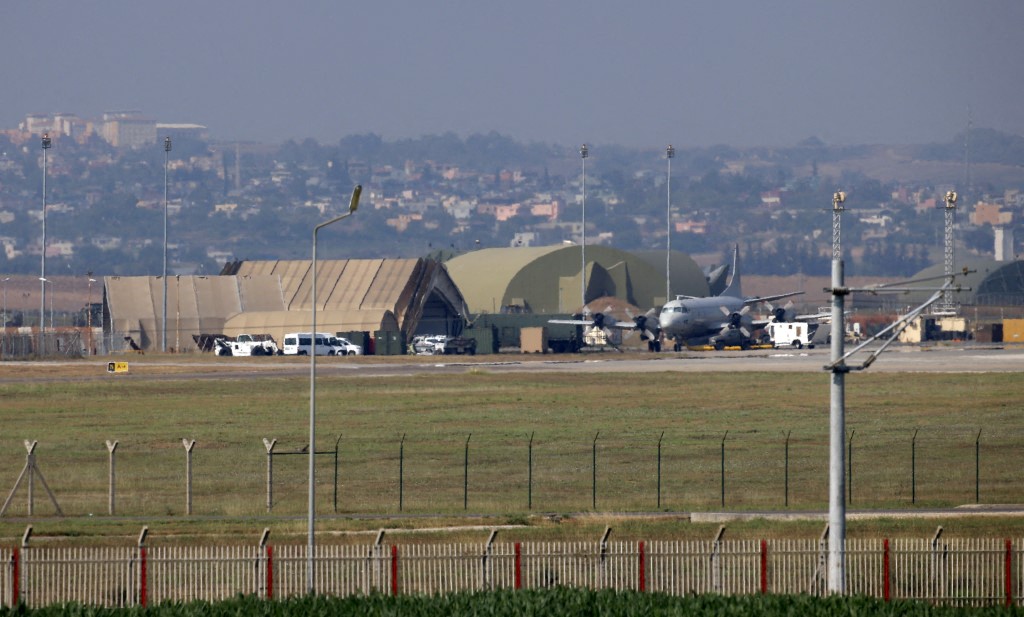 A military aircraft is pictured on the runway at Incirlik Air Base, in the outskirts of the city of Adana, southeastern Turkey, on July 28, 2015. (AFP)