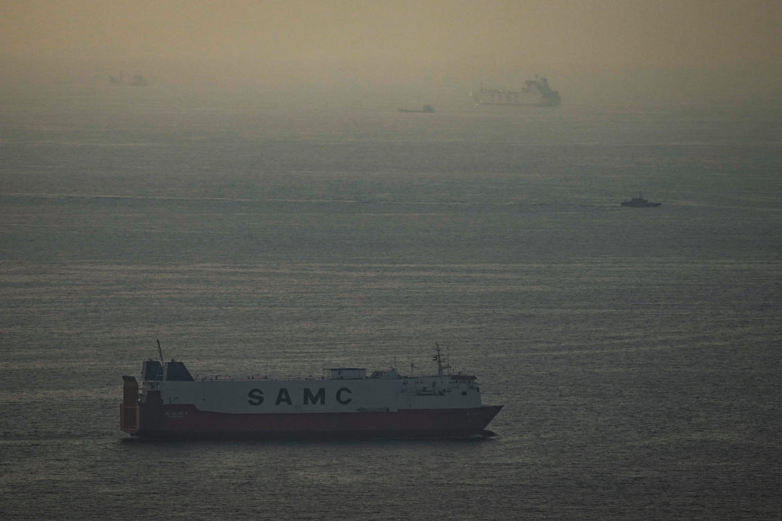 Cargo ships sail in the Arabian Gulf toward Strait of Hormuz in United Arab Emirates, Mar. 19, 2026. (AP)
