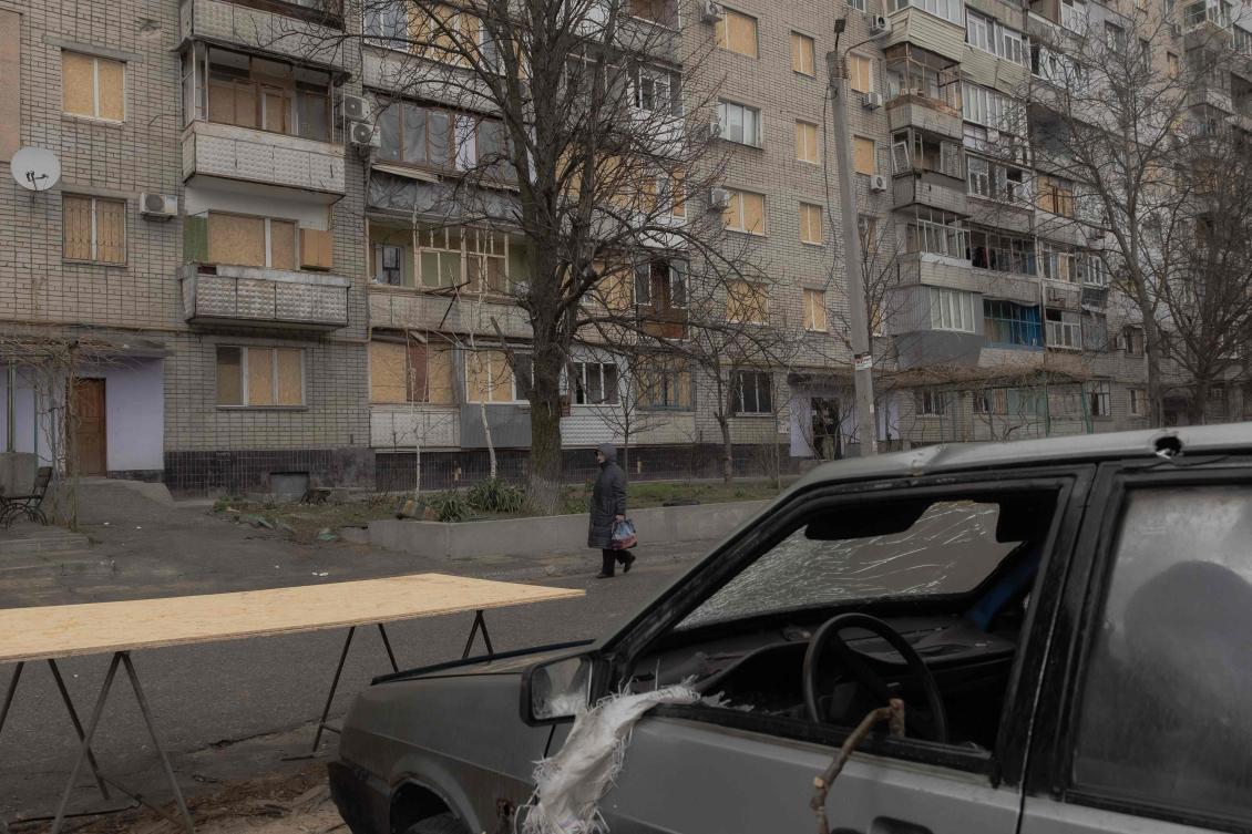 Above, an apartment building that was recently damaged from a Russian air attack in Zaporizhzhia on March 18, 2026. (AFP)