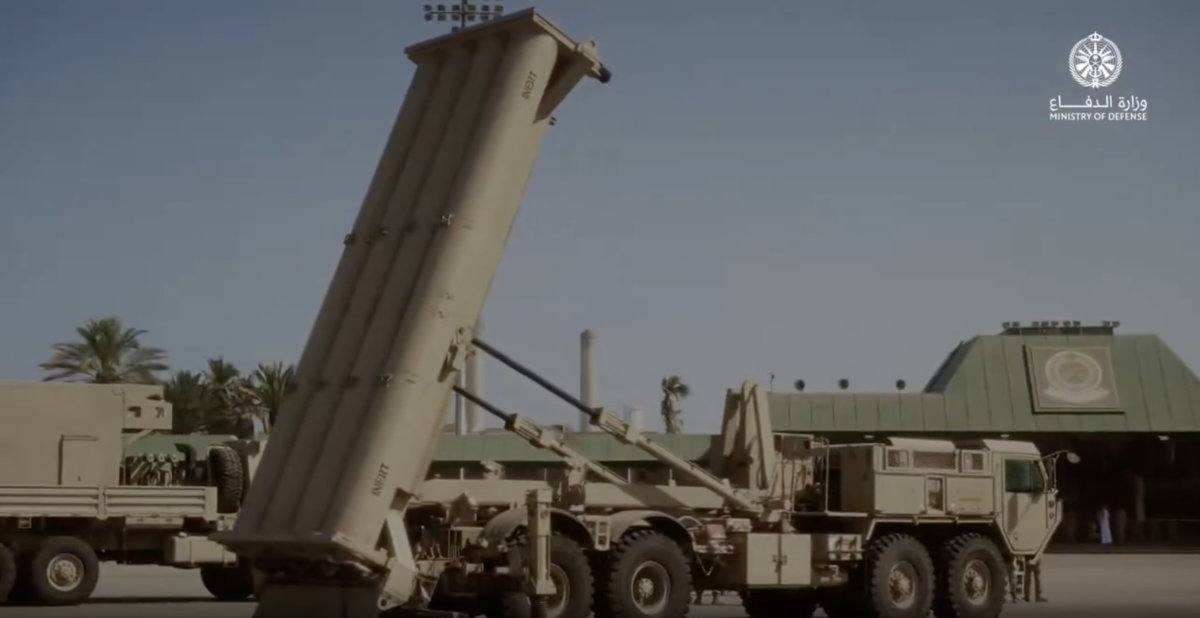 Screen grab from a Saudi Ministry of Defense video showing a THAAD interceptor launcher of the Kingdom’s Air Defense Forces. (X: @modgovksa)