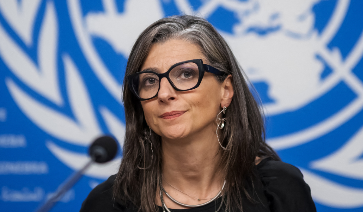 United Nations (UN) Special Rapporteur on the occupied Palestinian territories Francesca Albanese looks on at the end of a press conference on the human rights situation in Gaza in Geneva on September 15, 2025. (AFP)