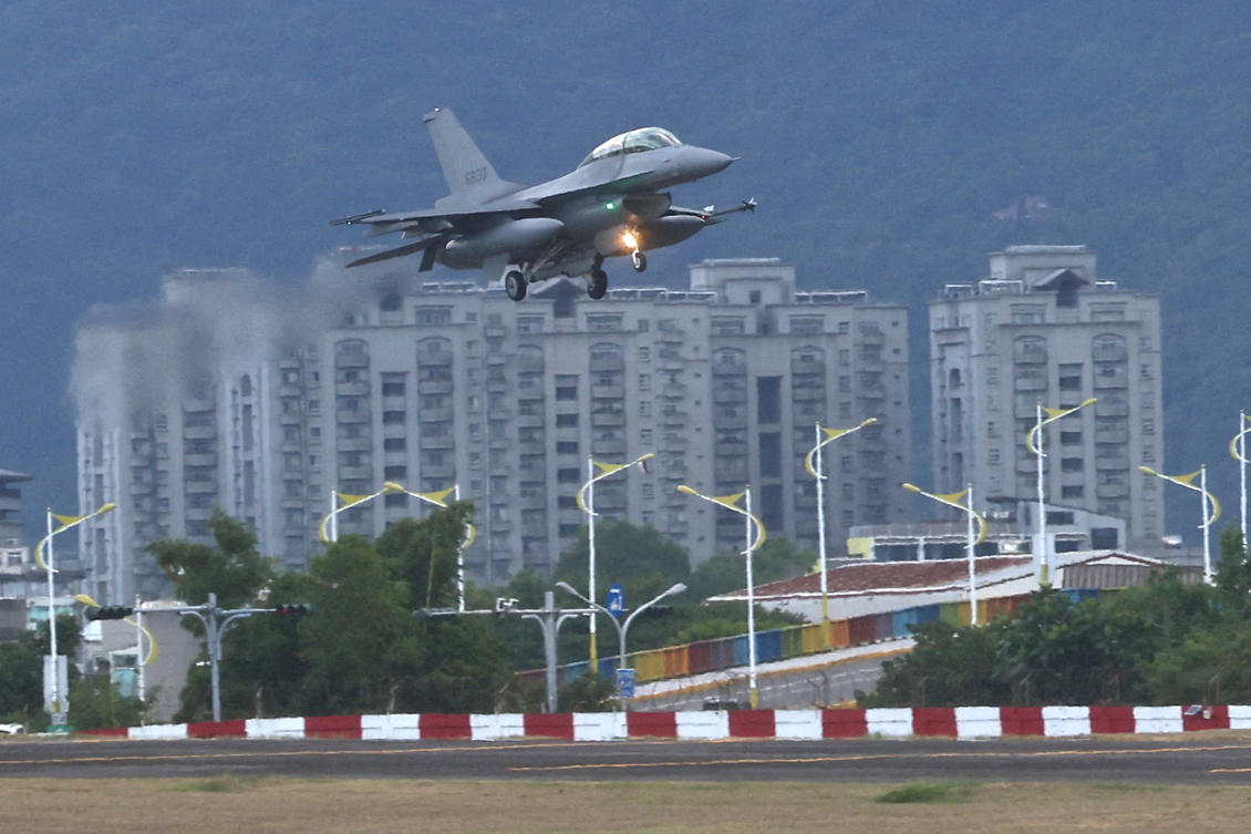 Above, a F-16V lands at the air base in Hualien, Taiwan on Aug. 17, 2022. (Reuters)