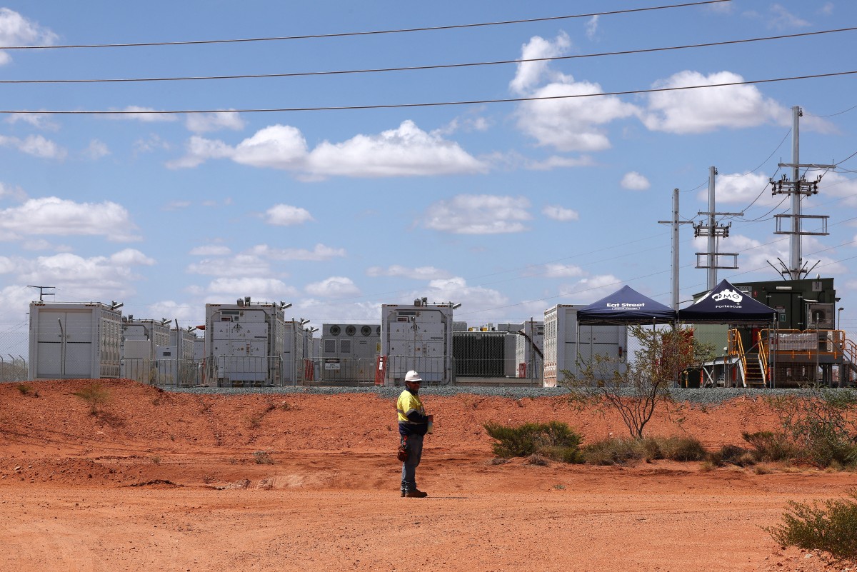 Fortescue’s first large-scale Battery Energy Storage System (BESS) is seen at North Star Junction in Pilbara, Western Australia. (AFP)