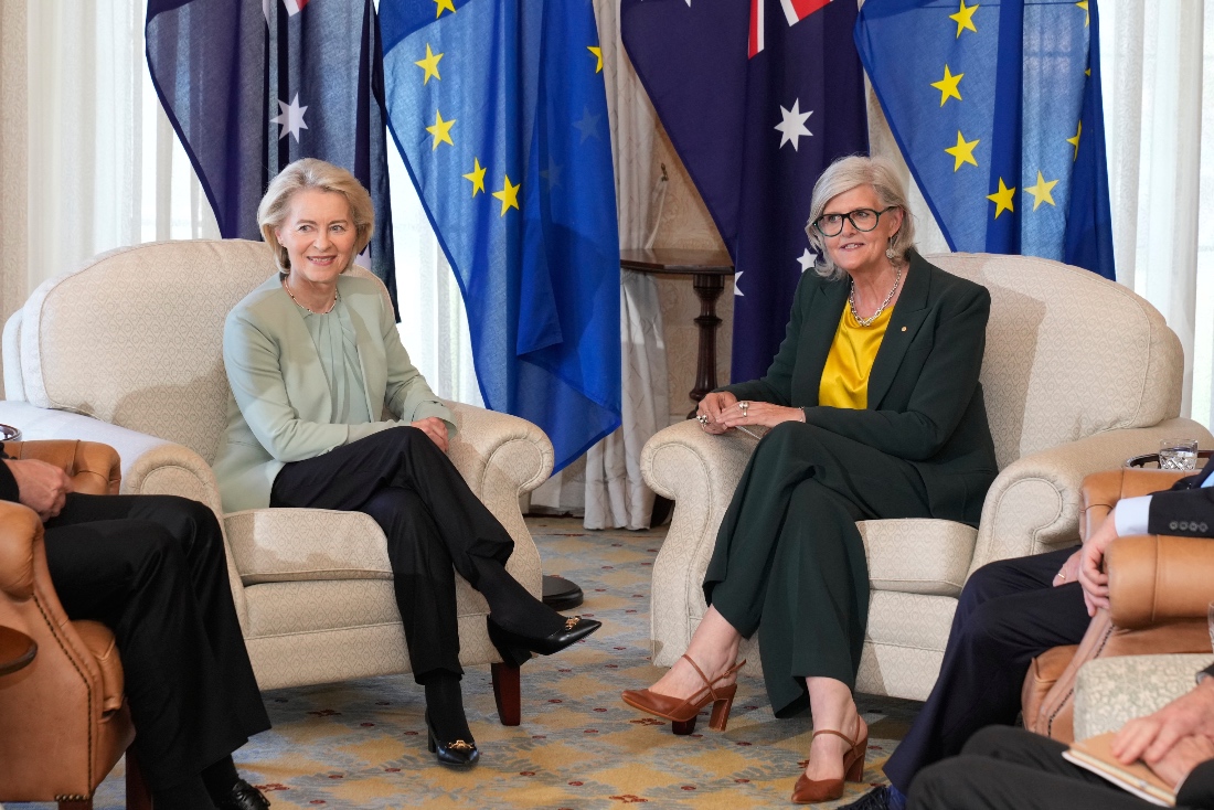 President of the European Commission, Ursula von der Leyen and Governor-General of Australia, Sam Mostyn, meet at Admiralty House in Sydney, Australia. (AP)