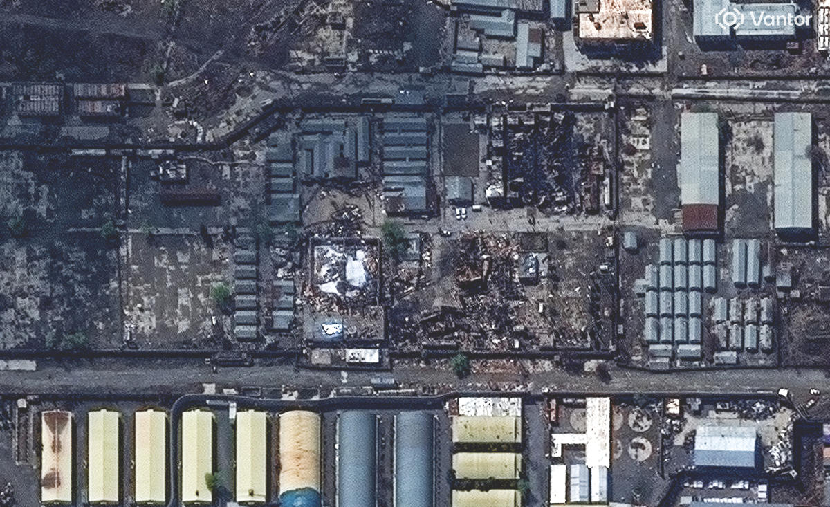 This satellite image provided by Vantor shows a destroyed hospital in Kabul, Afghanistan on March 20, 2026, after a Pakistani airstrike. (Vantor via AP)
