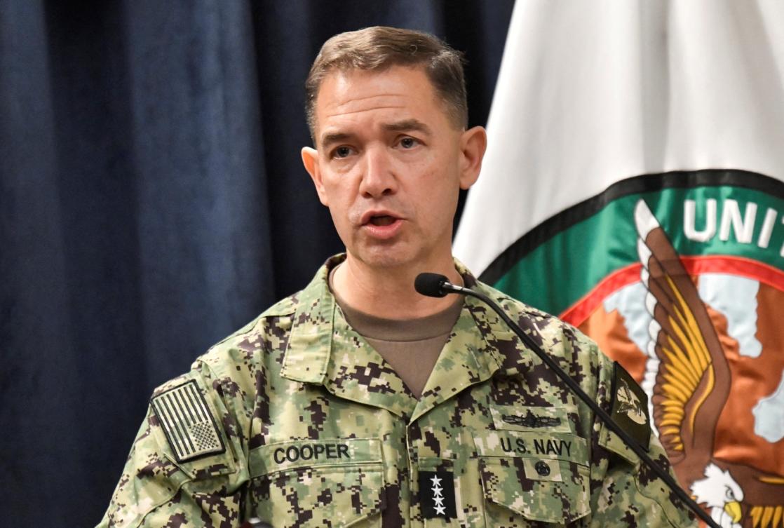 US Navy Adm. Brad Cooper gave his first one-on-one interview of the war to the Farsi-language satellite network Iran International, which aired it early Monday. (AFP file photo