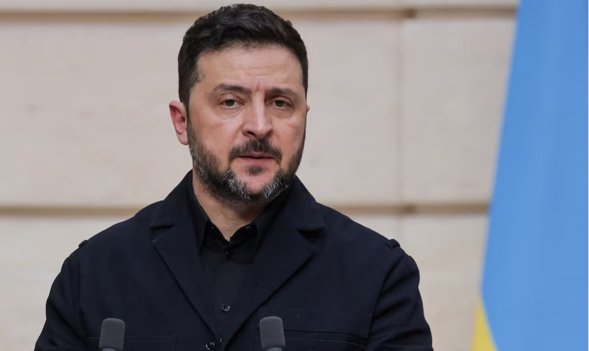 Ukraine's President Volodymyr Zelensky delivers a speech during a joint press conference with France's President Emmanuel Macron, at the Elysee Palace in Paris, March 13, 2026. (Reuters)