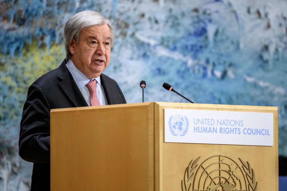UN Secretary-General Antonio Guterres delivers a speech at the UN'S office in Geneva. (AFP)