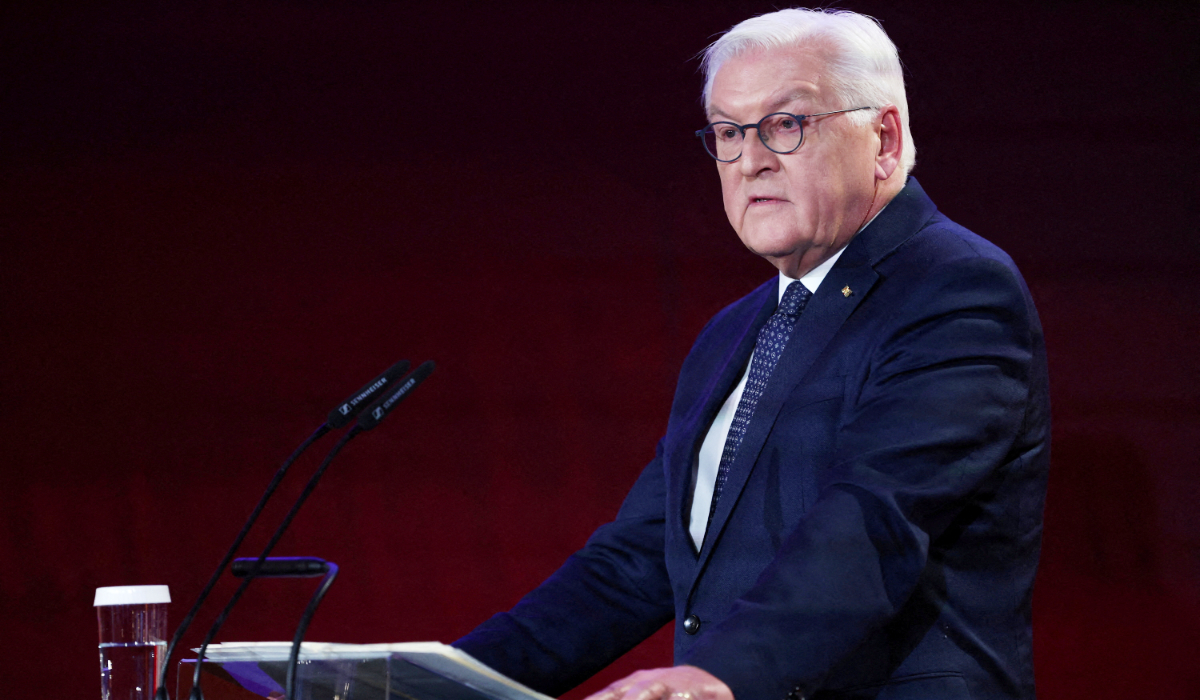 German President Frank-Walter Steinmeier delivers a speech at his Bellevue Palace residency in Berlin, Germany, November 9, 2025. (REUTERS)