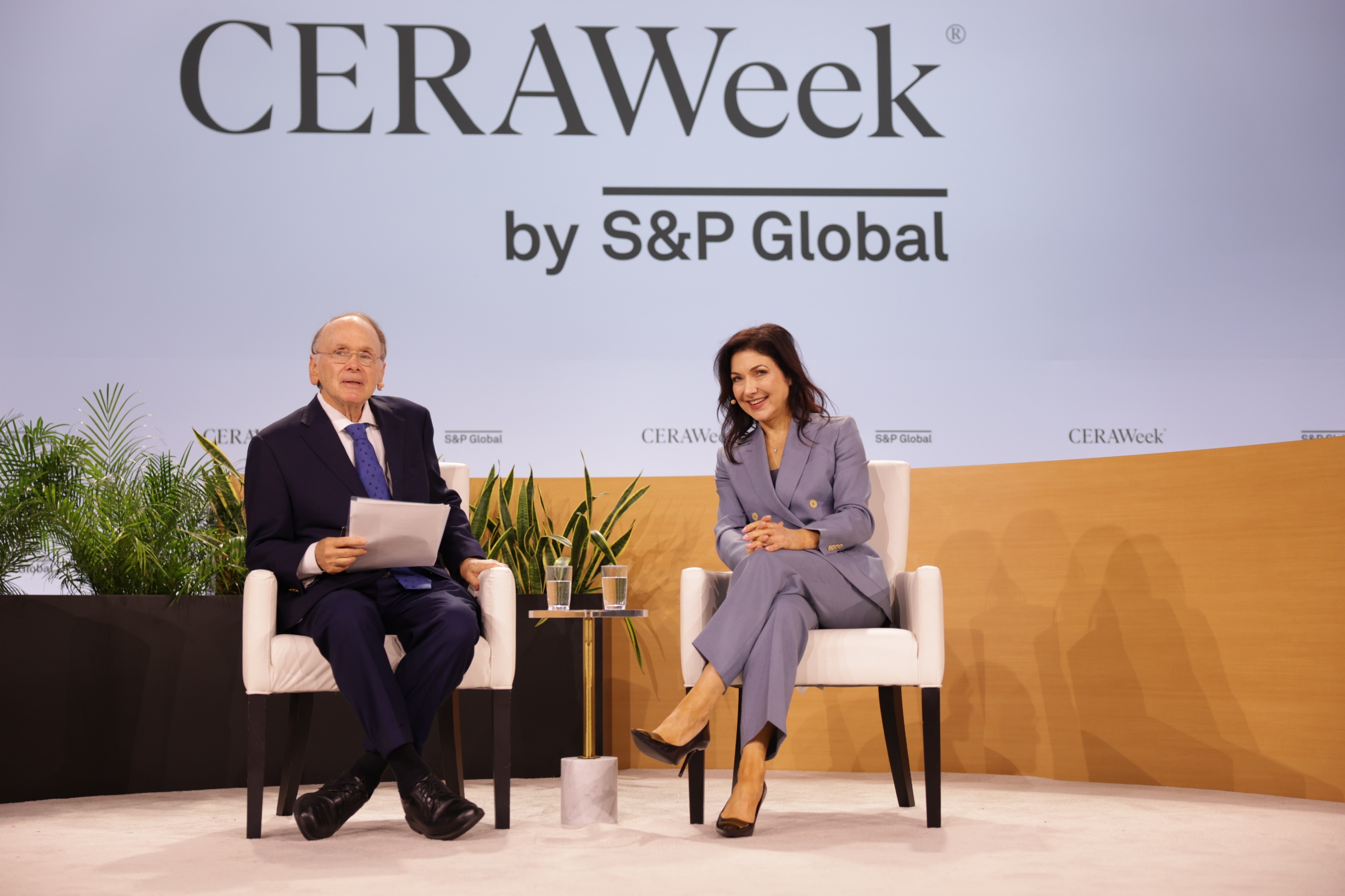 Daniel Yergin of S&P Global and Katherina Reiche of Germany’s Federal Ministry for Economic Affairs and Energy speak on policy and regulation at CERAWeek. Supplied