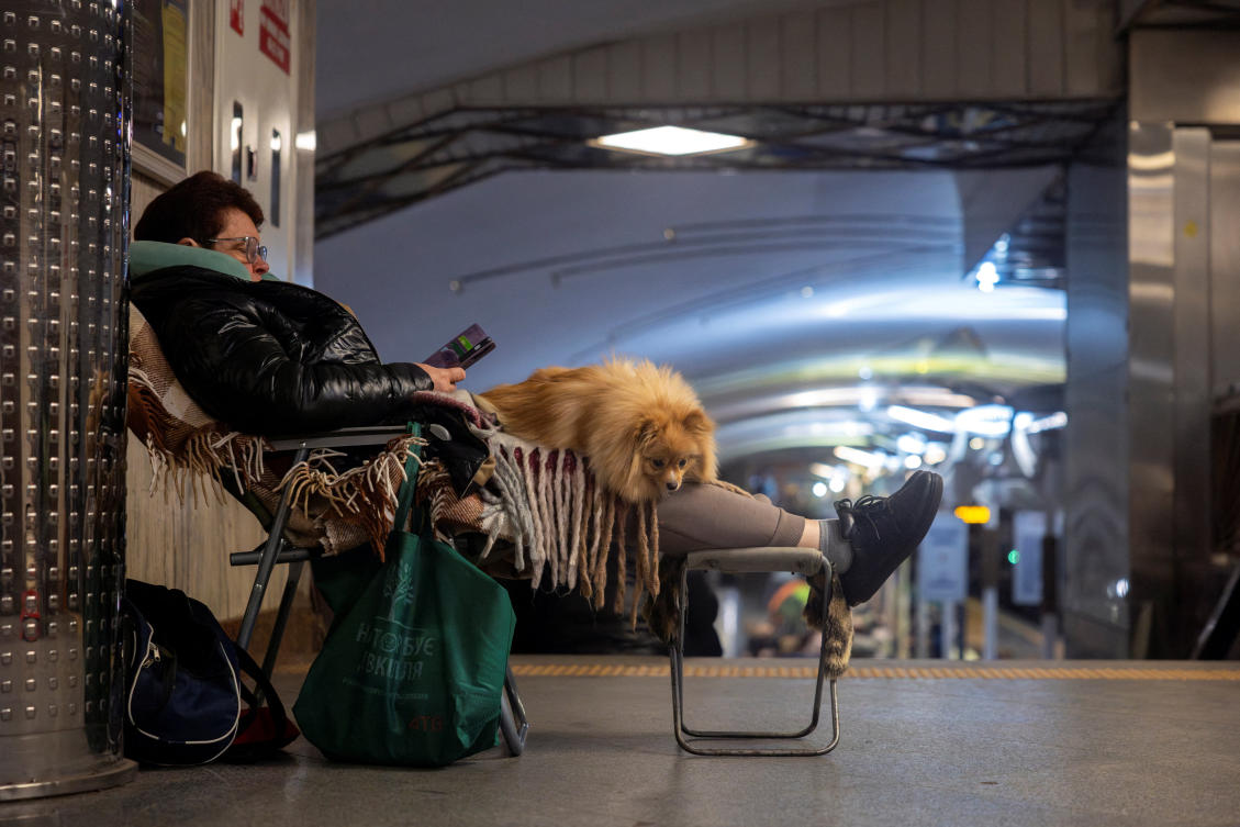 People shelter in a metro station during an air raid warning in Kyiv, amid Russia’s attack on Ukraine, Mar. 24, 2026. (Reuters)
