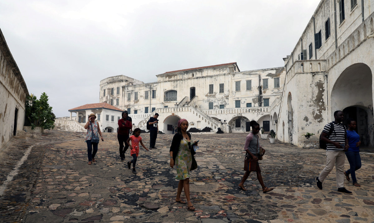 Tourists are seen at the Cape Coast Castle one of several slave forts build along the Gold Coast in Ghana, July 28, 2019. (Reuters)