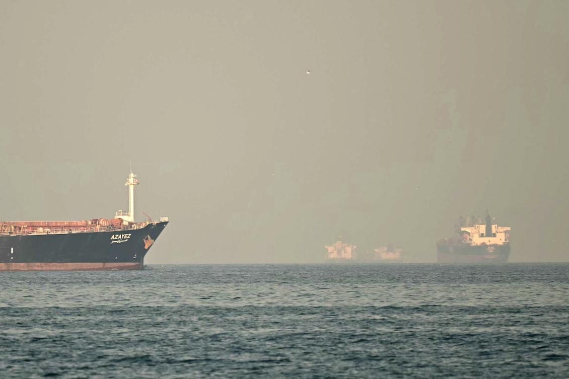 Cargo ships and tankers are seen off coast city of Fujairah, in the Strait of Hormuz in the northern Emirate on February 25, 2026. (FILE/AFP)