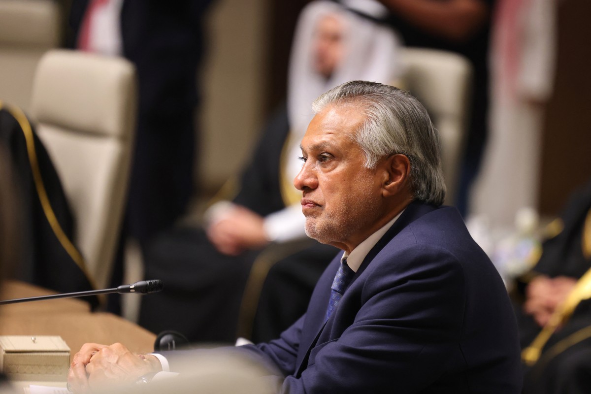 Pakistani Deputy Prime Minister and Foreign Minister Ishaq Dar attends the consultative ministrial meeting in Riyadh, on March 19, 2026. (File/AFP)