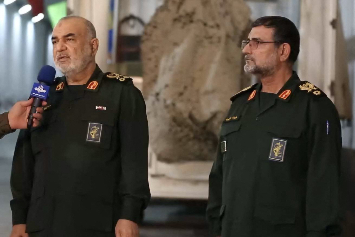 summary : IRGC commander-in-chief Major General Hossein Salami (L) alongside navy commander Alireza Tangsiri, who Israel said was killed in an airstrike on Wednesday night. (SEPAH NEWS/AFP)