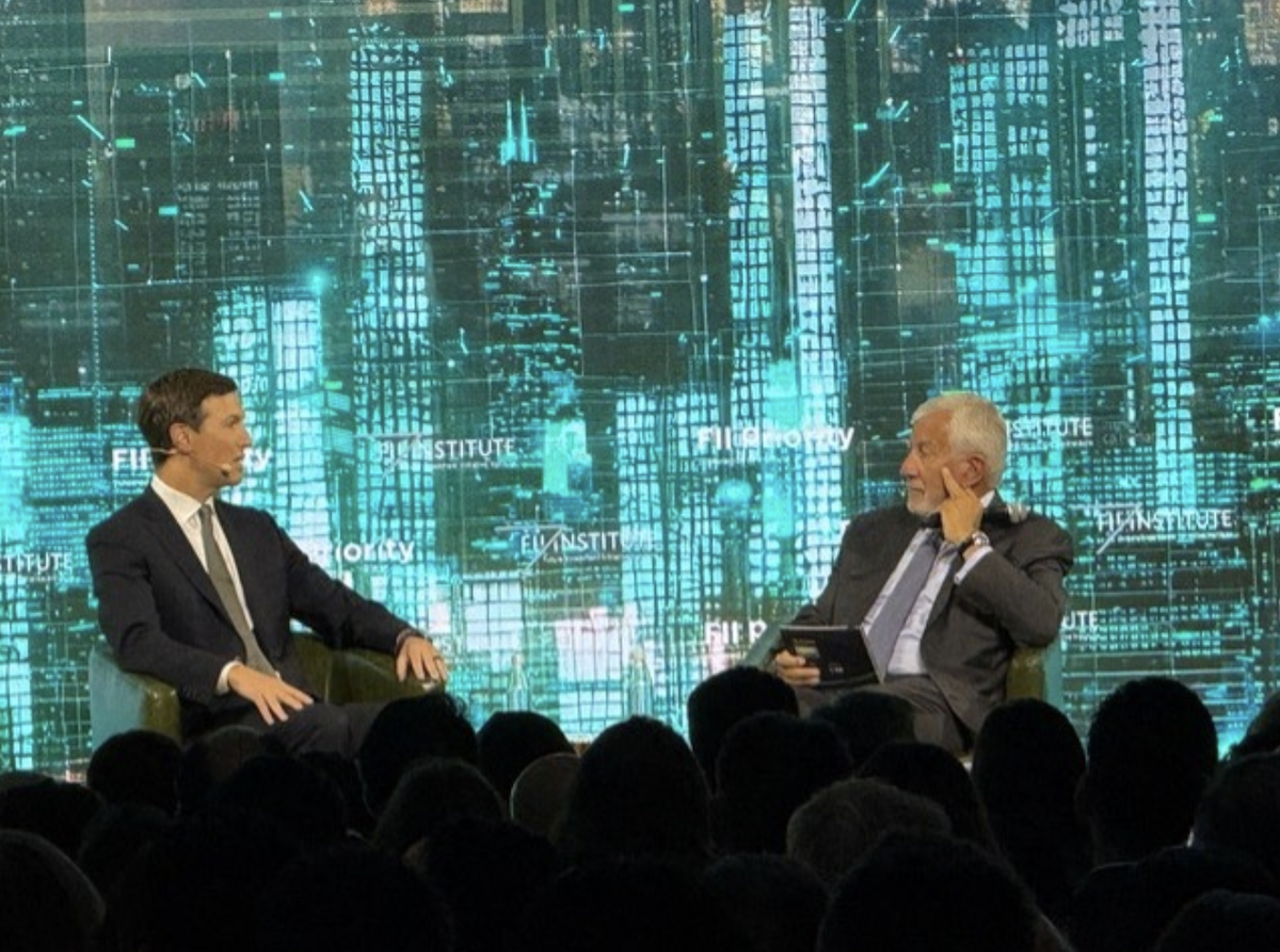Jared Kushner is interviewed by Future Investment Initiative Chairman Richard Attias in Miami on Thursday. (Supplied)