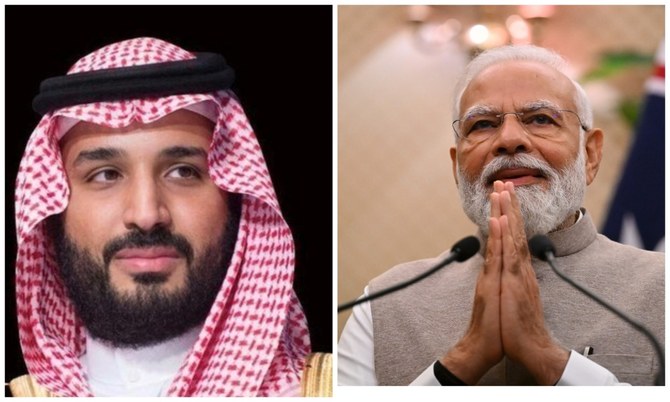 Saudi Arabia’s Crown Prince Mohammed bin Salman and Indian Prime Minister Narendra Modi. (File/SPA/AFP)