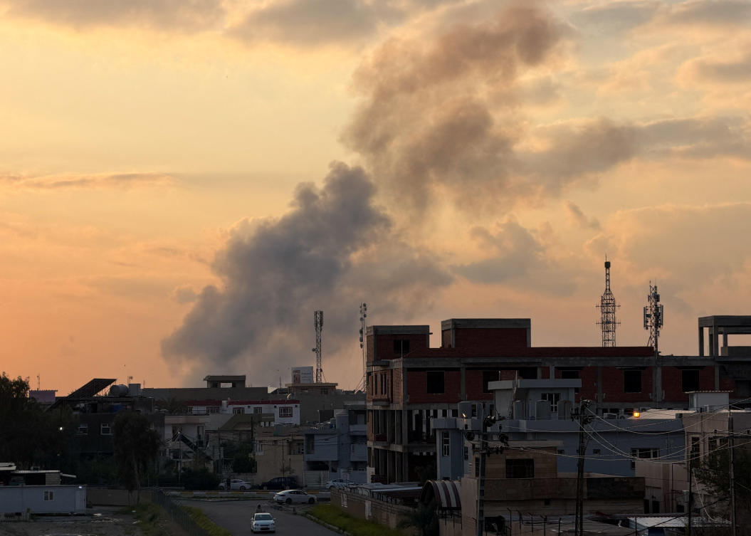 Smoke rises following an airstrike on a Popular Mobilization Forces headquarters at Kirkuk International Airport, in Kirkuk, Iraq, March 28, 2026. (Reuters)